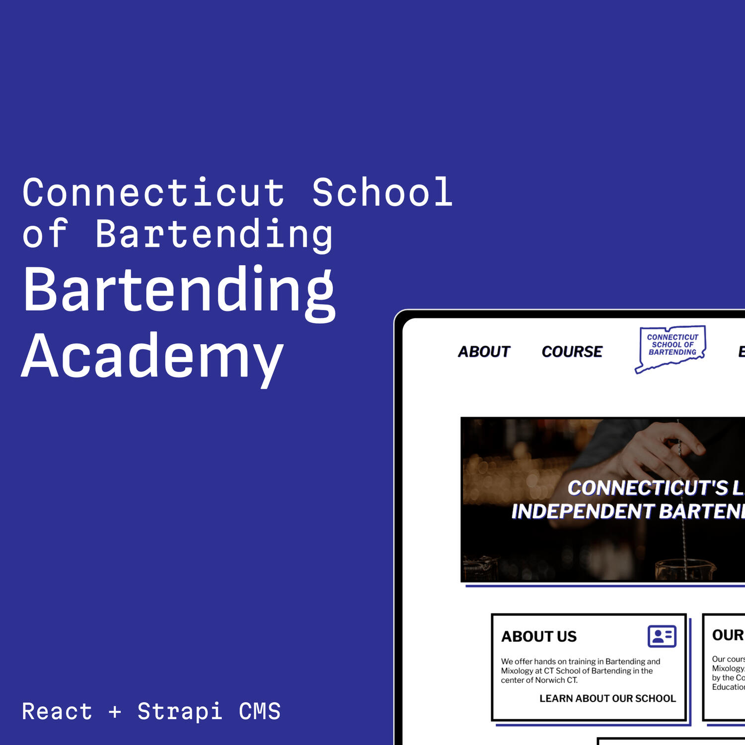 Website for a bartending academy using React and Strapi CMS
